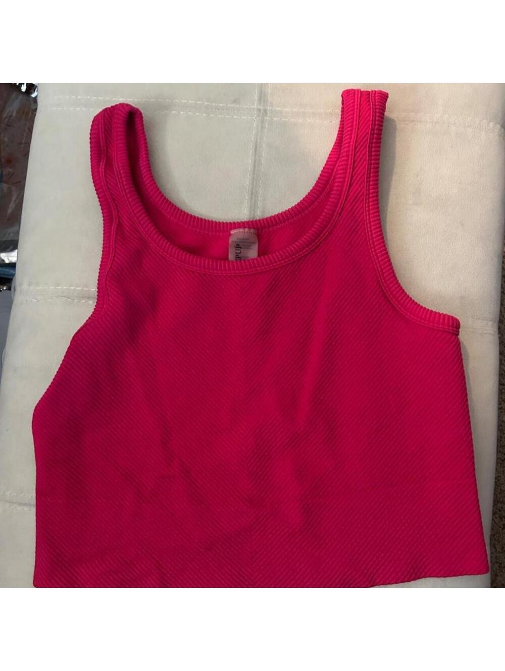 One step up Hot pink ribbed cropped tank top in a L/XL